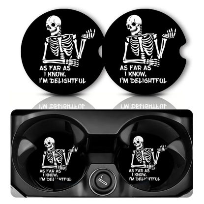 Picture of Car Coasters for Cup Holders，Car Cup Holder Coasters, 2 Pack Cup Holder Coasters for Car, Anti Slip Rubber Car Cup Mat with A Finger Notch, Cute Car Interior Accessories for Women2.75 Skull Skeleton