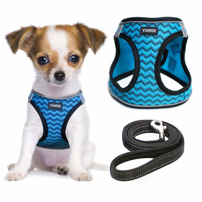 Picture of YIMEIS Dog Harness and Leash Set, No Pull Soft Mesh Pet Harness, Reflective Adjustable Puppy Vest for Small Medium Large Dogs, Cats (Blue, X-Small (Pack of 1)