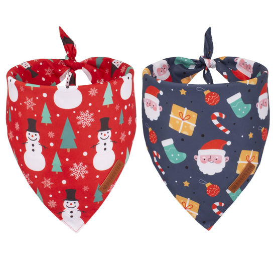 Picture of ADOGGYGO Christmas Dog Bandana, Snowman Santa Dog Scarf, Premium Durable Fabric, Adjustable Fit Dog Christmas Bandanas for Large and Extra Large Dogs Pets (X-Large, Christmas)