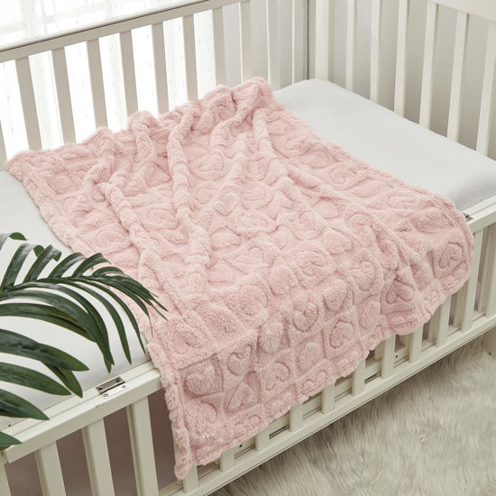 Picture of CREVENT 30"X40" Cozy Soft Warm Sherpa Baby Blanket for Girls Boys, Newborn Essentials for Infant, Baby Shower Receiving Gift - Pink Heart