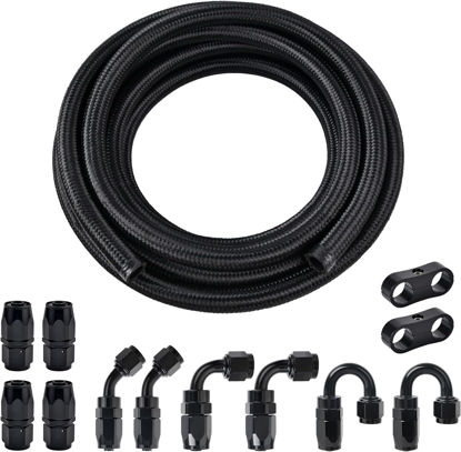 Picture of EVIL ENERGY 6AN Fuel Line Kit, 6AN Nylon Braided Fuel Line Hose Fitting Kit CPE 25FT Black