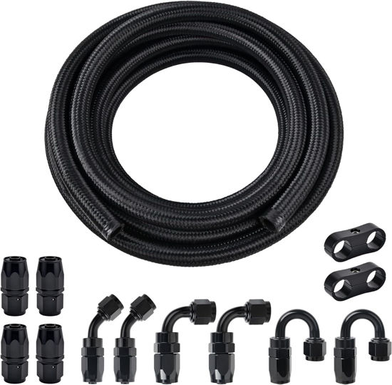 Picture of EVIL ENERGY 6AN Fuel Line Kit, 6AN Nylon Braided Fuel Line Hose Fitting Kit CPE 25FT Black