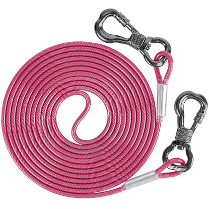 Picture of XiaZ Dog Tie Out Cable,Dog Chains for Outside with Swivel Hook, Dog Runner Leads for Yard Outdoor and Camping, Rust- Proof Training Leash for Small to Medium Pets Up to 250 LBS, 20ft，Pink