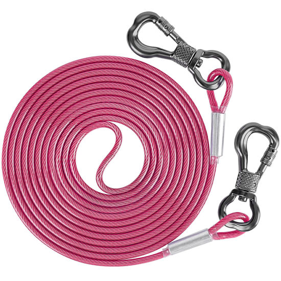 Picture of XiaZ Dog Tie Out Cable,Dog Chains for Outside with Swivel Hook, Dog Runner Leads for Yard Outdoor and Camping, Rust- Proof Training Leash for Small to Medium Pets Up to 250 LBS, 20ft，Pink