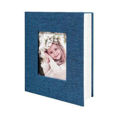 Picture of HenPisen Photo Album 4x6 100 Pockets, Linen Cover Top Loader Vertical, Slip-in Picture Blue Pockets Albums for Wedding, Family, Anniversary, Baby, Vacation
