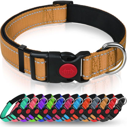 Picture of Taglory Reflective Dog Collar with Safety Locking Buckle, Adjustable Nylon Pet Collars for Small Dogs Female Male, S, Tan