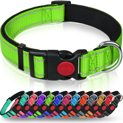 Picture of Taglory Reflective Dog Collar with Safety Locking Buckle, Adjustable Nylon Pet Collars for Large Dogs Female Male, Green, L