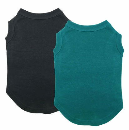 Picture of Dog Shirts Clothes, Chol&Vivi Dog Clothes T Shirt Vest Soft and Thin, 2pcs Blank Shirts Clothes Fit for Extra Small Medium Large Extra Large Size Dog Puppy, Small Size, Dark Green and Black