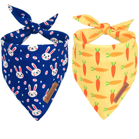 Picture of Realeaf Easter Dog Bandanas 2 Pack, Triangle Reversible Pet Scarf for Boy and Girl, Premium Durable Fabric, Multiple Sizes Offered, Bandana for Small Medium Large and Extra Large Dogs (X-Large)
