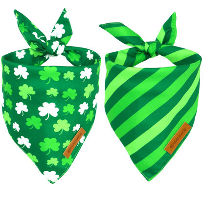 Picture of Realeaf St. Patrick's Day Dog Bandanas 2 Pack, Triangle Reversible Pet Scarf for Boys and Girls, Premium Durable Fabric, Multiple Sizes Offered, Holiday Bandana for Extra Large Dogs (X-Large)