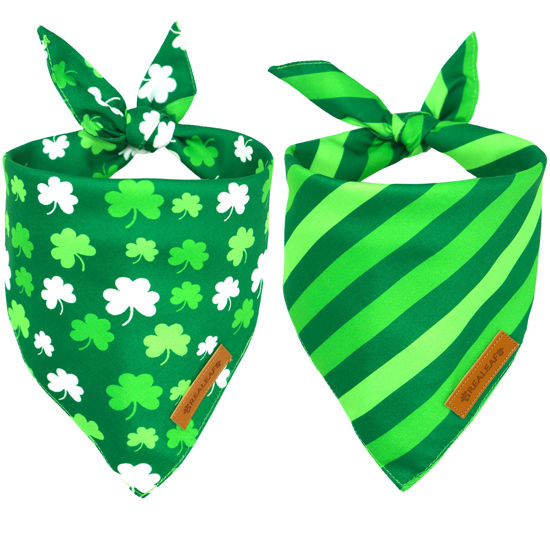 Picture of Realeaf St. Patrick's Day Dog Bandanas 2 Pack, Triangle Reversible Pet Scarf for Boys and Girls, Premium Durable Fabric, Multiple Sizes Offered, Holiday Bandana for Extra Large Dogs (X-Large)