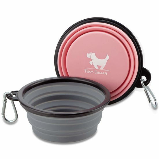 Picture of Collapsible Dog Bowls for Travel, 2-Pack Dog Portable Water Bowl for Dogs Cats Pet Foldable Feeding Watering Dish for Traveling Camping Walking with 2 Carabiners, BPA Free（22oz）