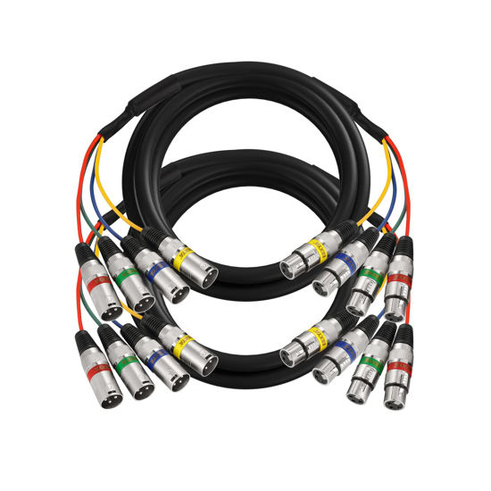 Picture of EBXYA 15Ft XLR Snake Cables - 4 Colored 4 Channel Microphone Cable Patch Speaker Cable 3-Pin XLR Male to Female, 2 Pack