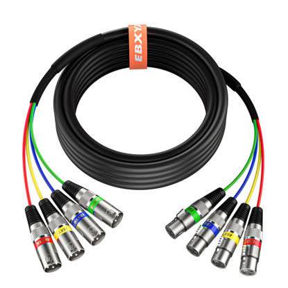 Picture of EBXYA 20 Ft 4 Channel XLR Snake 4 Colored - Premium XLR Male to XLR Female Snake Cable for Live, Recording, Studios