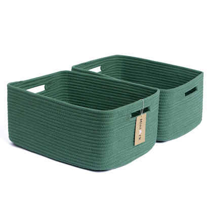 Picture of MiniArk Large Storage Baskets for Shelves, Closet Organizers and Storage Bins for Clothes Blanket Towels, Baby Nursery, Toy Baskets Box, Woven Rope Baskets, 17 x 13 x 7.5”, 2 Packs Green