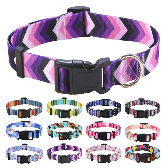 Picture of Mihqy Dog Collar with Bohemia Floral Tribal Geometric Patterns - Soft Ethnic Style Collar Adjustable for Small Medium Large Dogs(Purple Arrow,S)