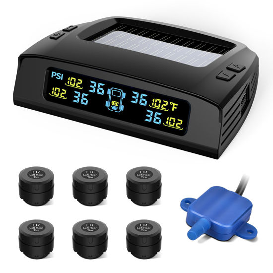 Picture of Tymate RV Tire Pressure Monitoring System, Solar Charge TPMS, 6 Sensors & 5 Alarm Modes, M7-3 2024 Updated Color Display, W/Repeater for Longer Distance Transmission, 0-87 PSI for RV Trailer Camper