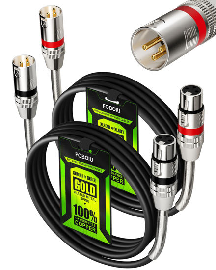 Picture of Foboiu XLR Cables 6ft 2 Pack, XLR Microphone Mic Cable, Shielded Balanced 3-pin Male to Female Oxygen-Free Copper (OFC) XLR Cable Speaker Cord with Gold-Plated Connectors Metal Spring