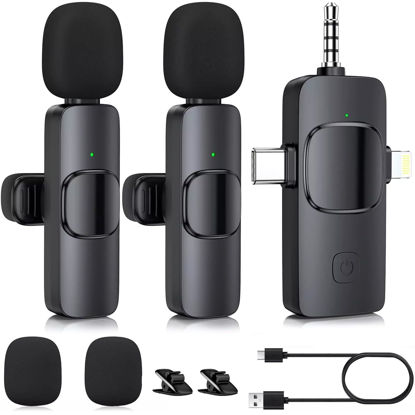 Picture of 3 in 1 Wireless Microphone for iPhone, Camera, iPhone Mic, USB-C Microphone, Wireless Lavalier Microphone, Professional Mini Microphone with Noise Reduction, Lapel Mic for Video/Vlog/TikTok/YouTube