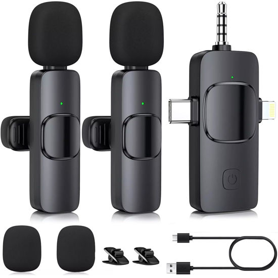 Picture of 3 in 1 Wireless Microphone for iPhone, Camera, iPhone Mic, USB-C Microphone, Wireless Lavalier Microphone, Professional Mini Microphone with Noise Reduction, Lapel Mic for Video/Vlog/TikTok/YouTube