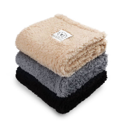Picture of 1 Pack 3 Calming Blankets Fluffy Premium Fleece Pet Blanket Soft Sherpa Throw for Dog Puppy Cat Beige/Black/Grey Small (23" x16'')
