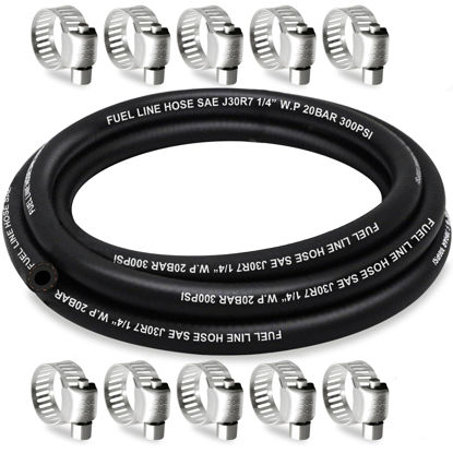 Picture of HOUSUN Fuel Line 1/4 Inch ID, Fuel Hose 10FT, J30R7 Fuel Line Hose NBR with 10 Clamps.