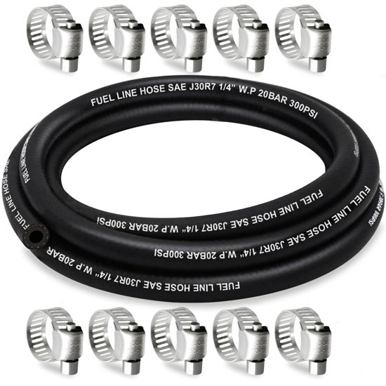 Picture of HOUSUN Fuel Line 1/4 Inch ID, Fuel Hose 10FT, J30R7 Fuel Line Hose NBR with 10 Clamps.