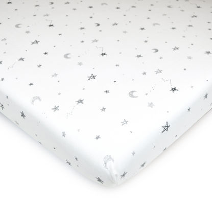 Picture of American Baby Company Fitted Mini Crib Sheet 24" x 38", Soft Breathable Neutral 100% Cotton Jersey Portable Sheet, Gray Stars and Moons, for Boys and Girls, Fits Most Pack N Play Mattresses