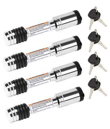 Picture of METOWARE Chrome Trailer Hitch Lock, 5/8" Dia Barbell-Style Locking Hitch Pin, Towing Hitch Receiver Lock with Anti-Rattle, Fits 2" Receiver Tubes, Class III & IV Hitch Receivers (4 Pack Keyed Alike)