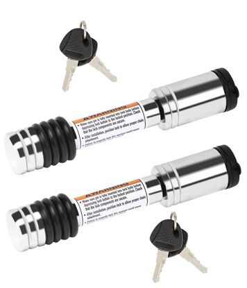Picture of METOWARE Chrome Trailer Hitch Lock, 5/8" Dia Barbell-Style Locking Hitch Pin, Towing Hitch Receiver Lock with Anti-Rattle, Fits 2" Receiver Tubes, Class III & IV Hitch Receivers (2 Pack Keyed Alike)