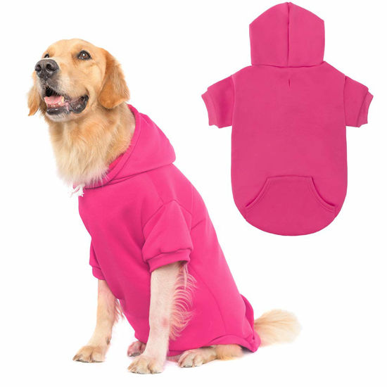 Picture of KOOLTAIL Basic Dog Hoodie - Soft & Warm Dog Hoodie Sweater with Leash Hole and Pocket, Dog Winter Coat, Cold Weather Clothes Sweatshirt for Small Medium Large Dogs Puppy Cat Boys Girls Deep Pink XXL