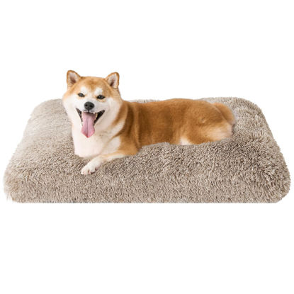 Picture of EHEYCIGA Fluffy Dog Crate Bed for Large Dogs, Plush Faux Fur Dog Crate Pad, Calming Anti Anxiety Large Dog Bed for Crate, Washable Soft Warm Dog Crate Mat with Non-Slip Bottom, Taupe