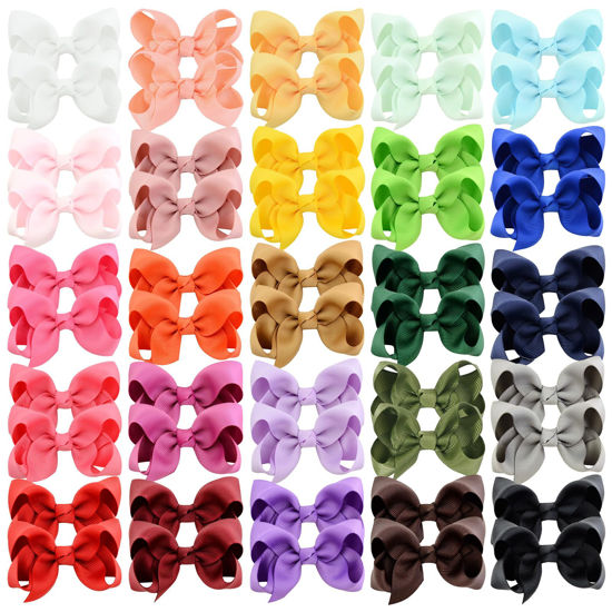 Picture of 50 Pieces Hair Bows for Girls 3 Inch Grosgrain Ribbon Toddler Hair Accessories with Alligator Clips for Toddlers Baby Girls Kids Teens