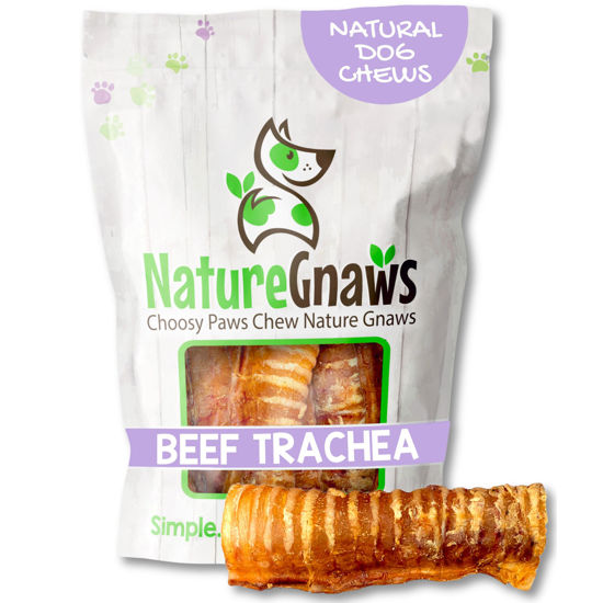 Picture of Nature Gnaws Beef Trachea Chews for Dogs 6" (6 Count) - Long Lasting Natural Crunchy Dog Chew Bones - Rawhide Free
