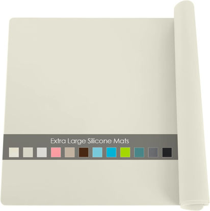 Picture of Extra Large Silicone Placemat, Food-Grade Flexible Silicone Mat Kids Non-Slip Dinner Placemat Waterproof Heat Insulation Countertop Protector Silicone Pastry Rolling Dough Mats 31.5x23.6'''Beige