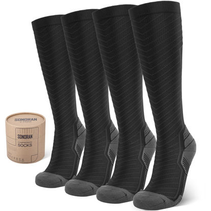 Picture of SONORAN 2 Pairs Compression Socks for Men & Women 20-30 mmHg Graduated Compression Socks Knee High Best Support for Running, Travel, Athletic S/M （Black Gray）
