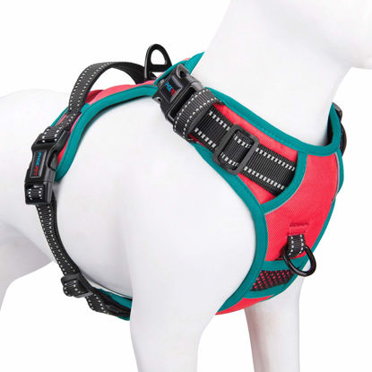 Picture of PHOEPET 2019 Reflective Dog Harness Large Breed Adjustable No Pull Vest with with Handle 2 Metal Rings 3 Buckles [Easy to Put on & Take Off](L, Red)