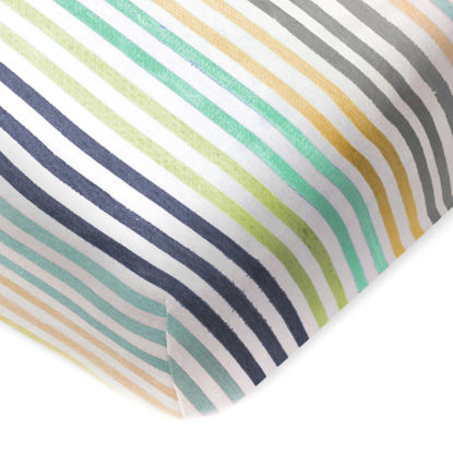 Picture of HonestBaby Fitted Crib Sheets Fits Standard Mattress Bassinet, Mini Prints 100% Organic Cotton Baby Boys, Girls, Unisex, Rainbow Stripe Blues, One Size