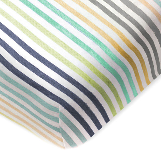 Picture of HonestBaby Fitted Crib Sheets Fits Standard Mattress Bassinet, Mini Prints 100% Organic Cotton Baby Boys, Girls, Unisex, Rainbow Stripe Blues, One Size