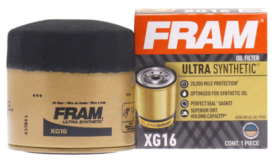 Picture of FRAM Ultra Synthetic Automotive Replacement Oil Filter, Designed for Synthetic Oil Changes Lasting up to 20k Miles, XG16 with SureGrip (Pack of 1)