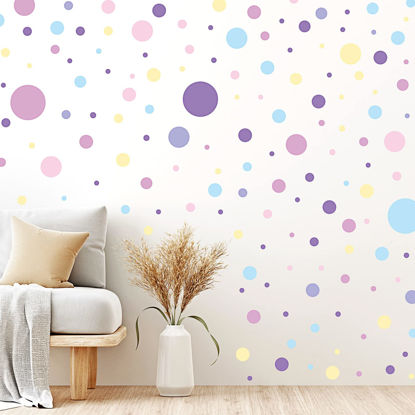 Picture of 264 Pieces Polka Dots Wall Sticker Circle Wall Decal for Kids Bedroom Living Room, Classroom, Playroom Decor Removable Vinyl Wall Stickers Dots Wall Decals (Purple)