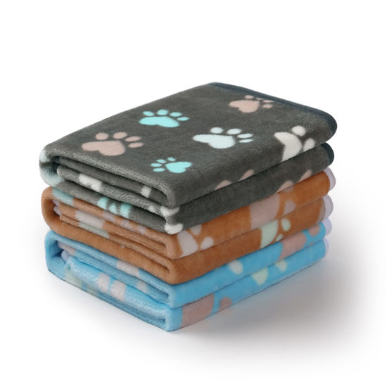 Picture of Luciphia 1 Pack 3 Blankets Fluffy Premium Fleece Pet Blanket Flannel Paw Printed Throw for Dog Cat(Large 41x31'', Grey/Brown/Blue)