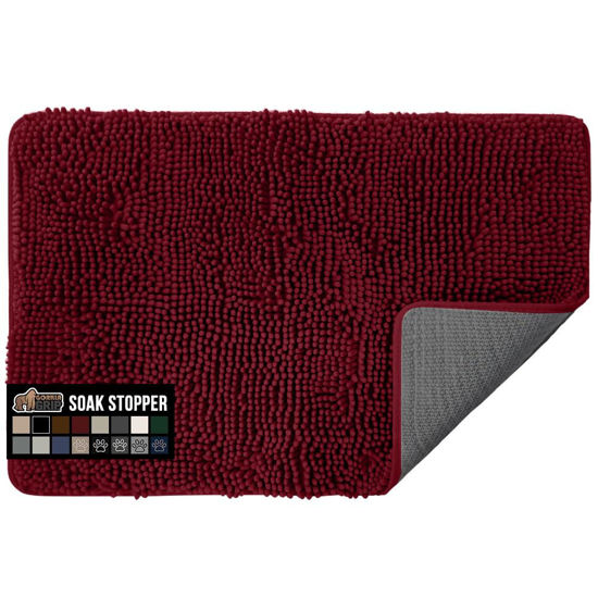 Picture of Gorilla Grip Soak Stopper Washable Chenille Dog Doormat, Muddy Paws, Dogs Bed Mats, Rubber Backing, Absorbent Quick Dry Microfiber, Inside Front Door Mat, 48x30, Burgundy