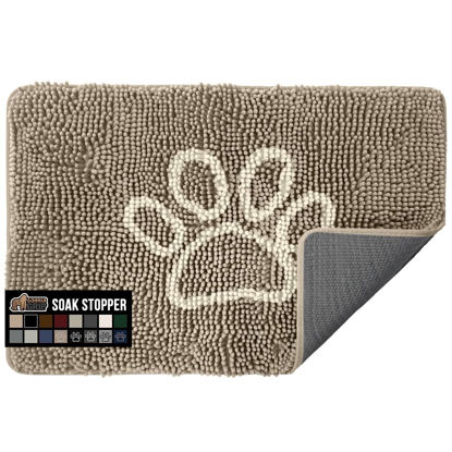 Picture of Gorilla Grip Soak Stopper Washable Chenille Dog Doormat, Muddy Paws, Dogs Bed Mats, Rubber Backing, Absorbent Quick Dry Microfiber, Inside Front Door Mat, 48x30, Beige Ivory