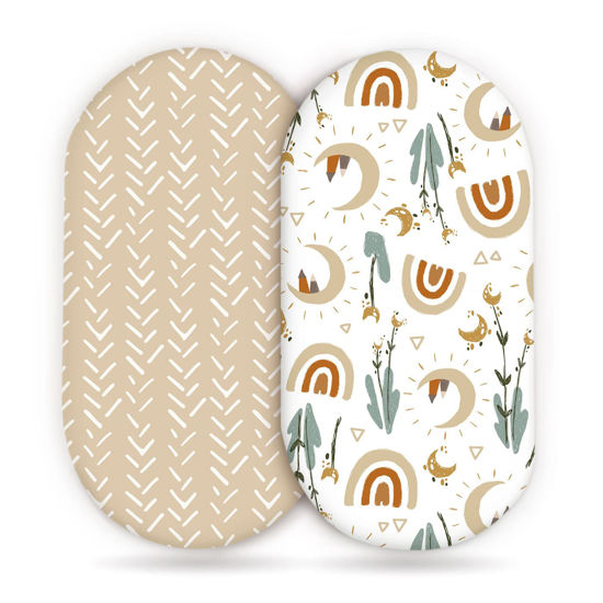 Picture of GRSSDER Stretchy Ultra Soft Fitted Bassinet Sheets Set 2 Pack, Cradle Sheet Universal Fit for Rectangle, Oval, or Hourglass Bassinet Pad/Mattress Safe and Snug, Stylish Cute Rainbow Print for Baby