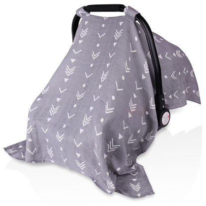 Picture of Muslin Baby Car Seat Canopy, Metplus Infant Carseat Cover - Extra Wide Universal Fit, Lightweight Breathable Soft for Babies Girls Shower Gift (Arrow)