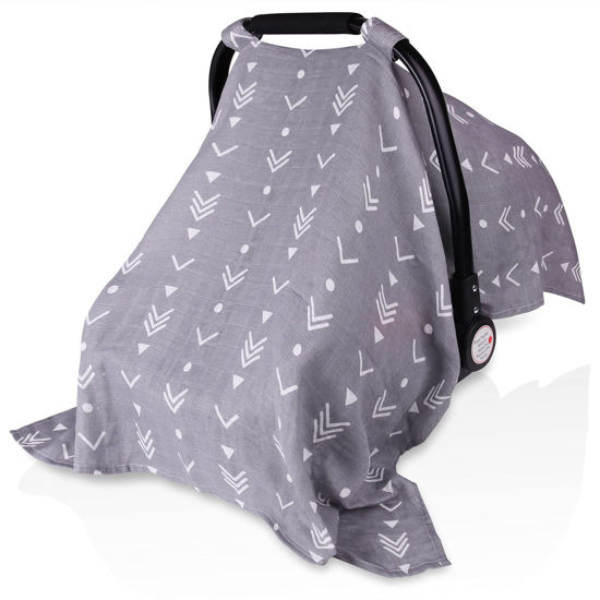 Picture of Muslin Baby Car Seat Canopy, Metplus Infant Carseat Cover - Extra Wide Universal Fit, Lightweight Breathable Soft for Babies Girls Shower Gift (Arrow)