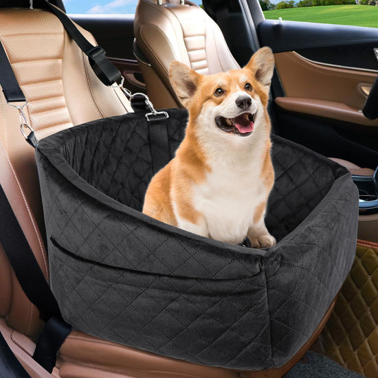 Picture of NEEZUKAR Dog Car Seat for Small Medium Dogs,Detachable Washable Dog Booster Seat Under 30lbs, Pet Car Seat Travel Bed with Storage Pockets and Dog Safety Belt (Black)