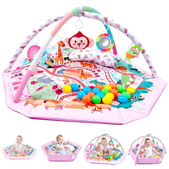 Picture of TFDER Baby Gym Play Mat, 8-in-1 Tummy Time Mat & Activity Gym, Washable Ball Pit, Infant Play Mat with Detachable Toys for Sensory Exploration and Motor Skill Development