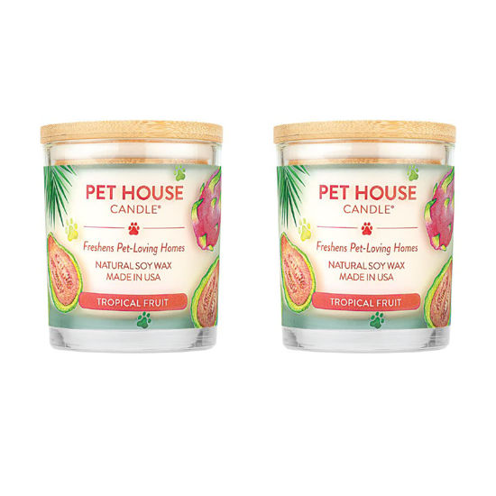 Picture of One Fur All Pet House Candle - Tropical Fruit Pack of 2-100% Plant-Based Wax Candle - Pet Odor Eliminator for Home - Non-Toxic & Eco-Friendly Air Freshening Scented Candles